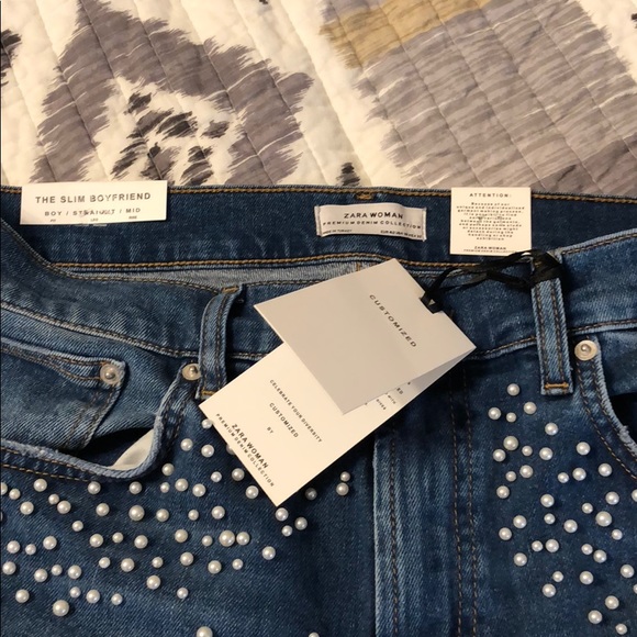 👏🏽SOLD👏🏽NWT Zara Pearl Jeans - Picture 6 of 8